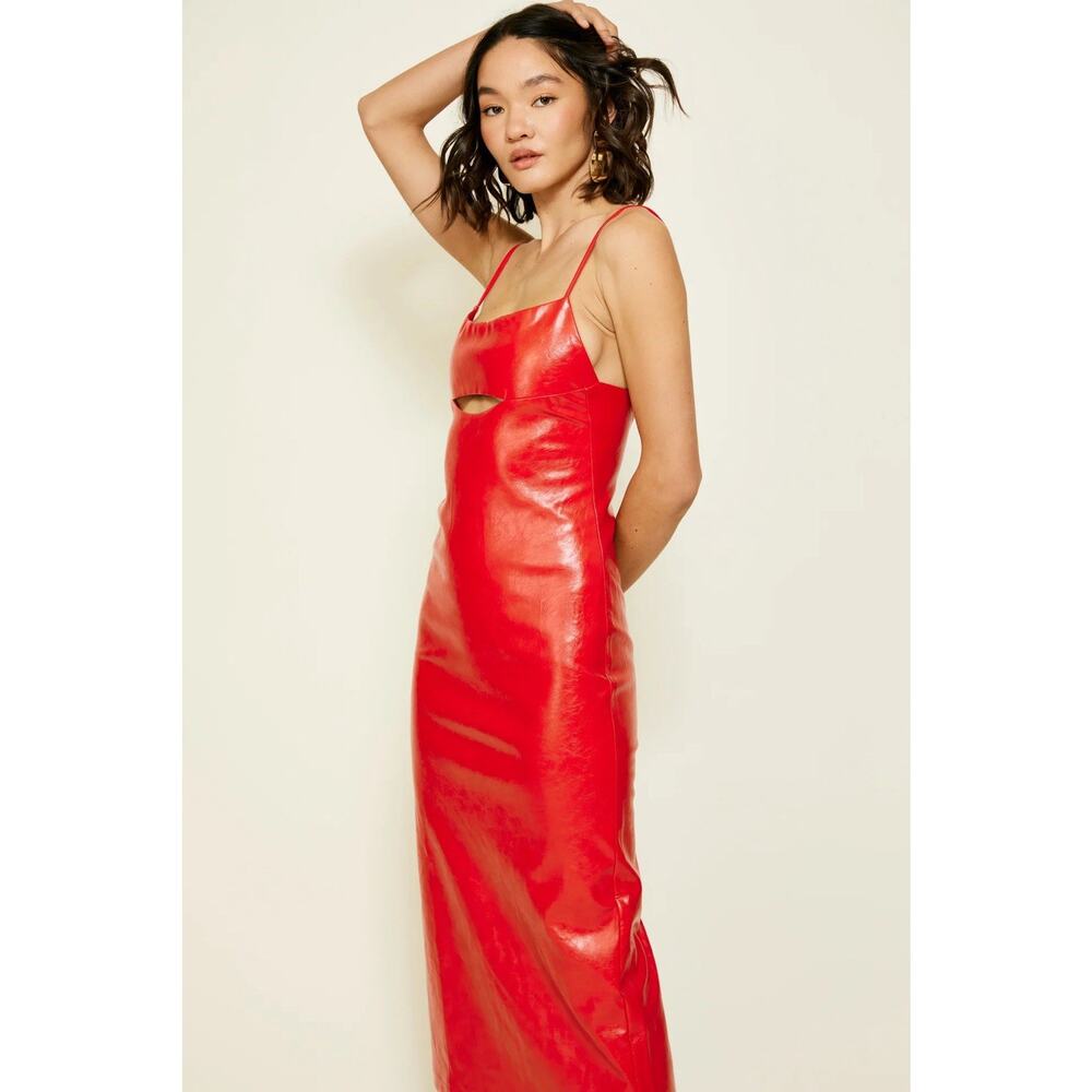 NEW LINE AND DOT Revolve Lyla Midi Dress Small Red Faux Leather Cut Out Low Back